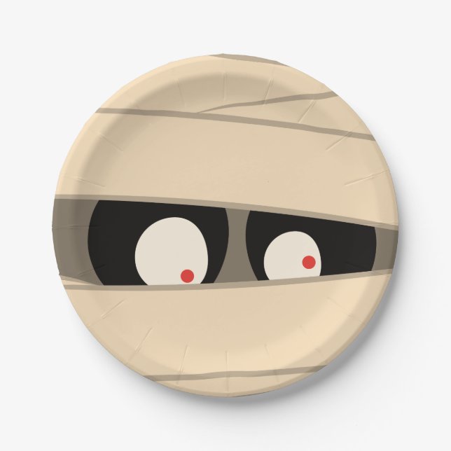 Modern Cute Typography Mummy Monster Halloween Paper Plates (Front)