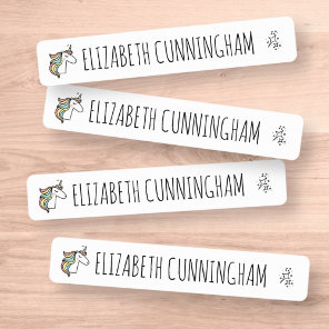 Modern Cute Unicorn Add Your Name Kids' Labels