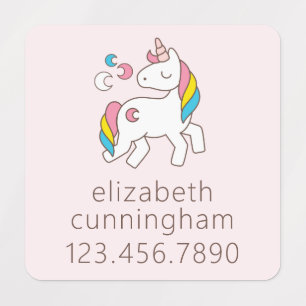 Modern Cute Unicorn Moon Photo Name Phone Number Kids' Labels