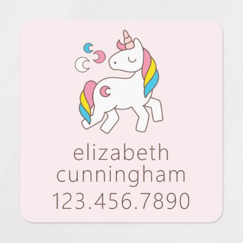 Modern Cute Unicorn Moon Photo Name Phone Number Kids Labels