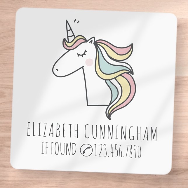 Modern Cute Unicorn Photo Name Phone Number Kids' Labels (Creator Uploaded)