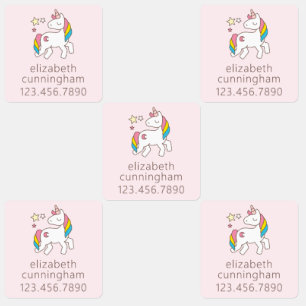 Modern Cute Unicorn Stars Photo Name Phone Number Kids' Labels