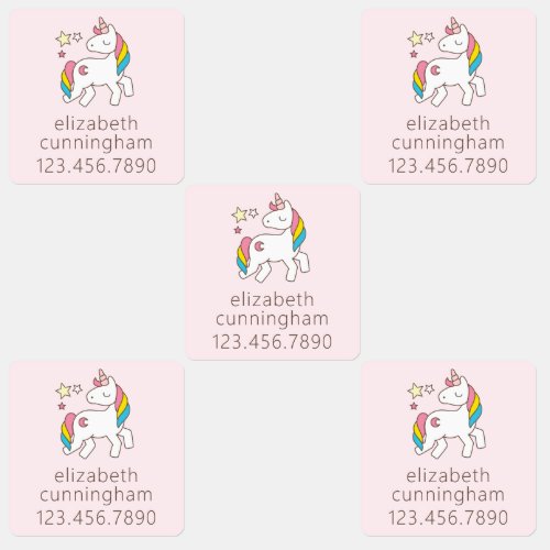 Modern Cute Unicorn Stars Photo Name Phone Number Kids Labels