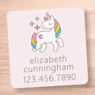 Modern Cute Unicorn Stars Photo Name Phone Number Kids' Labels