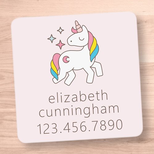 Modern Cute Unicorn Stars Photo Name Phone Number Kids Labels