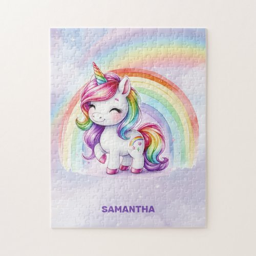 Modern cute unicorn with rainbow jigsaw puzzle