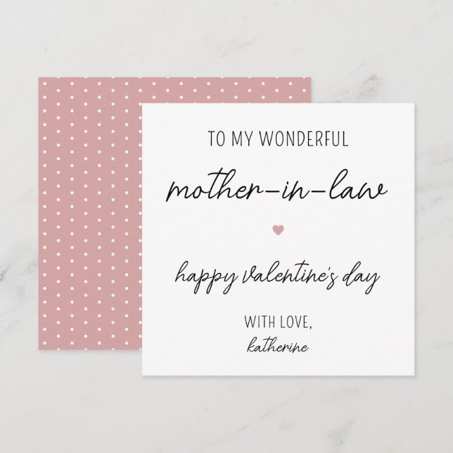Modern Cute Valentine's Day Card for Mother in Law (Front/Back)