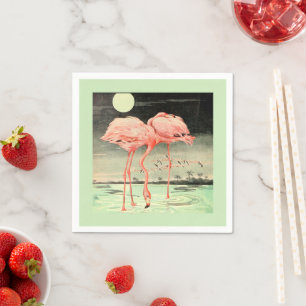 Modern Cute Vintage Pink Bird Flamingo and Moon Napkins