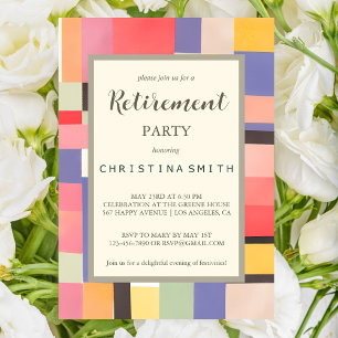 Modern Cute Vivid Color Blocks Retirement Party Invitation