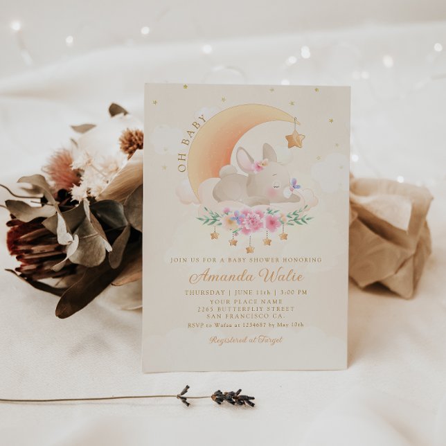 Modern Cute Watercolor Boho Bunny Boy Baby Shower Invitation (Creator Uploaded)