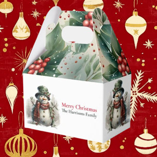 Modern Cute Watercolor Christmas Snow man Wishes Favor Boxes
