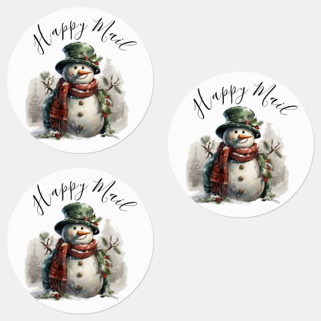 Modern Cute Watercolor Christmas Snow man Wishes Labels (Group)