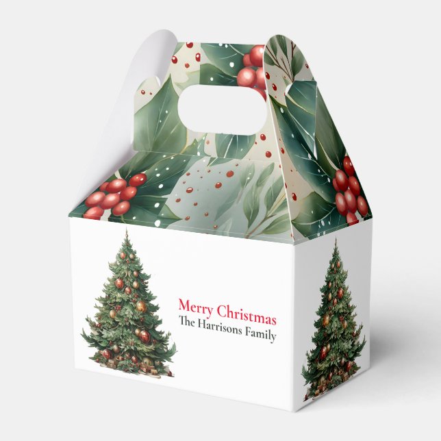 Modern Cute Watercolor Christmas Tree Wishes Favor Boxes (Front Side)