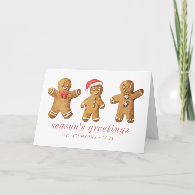 Modern Cute Watercolor Gingerbread Man Card (Front)