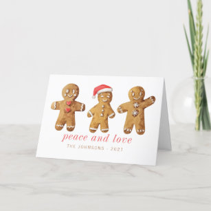 Modern Cute Watercolor Gingerbread Man Holiday Card