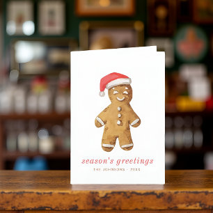 Modern Cute Watercolor Gingerbread Man Holiday Card