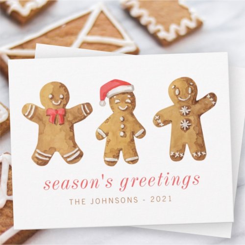 Modern Cute Watercolor Gingerbread Man Holiday Card