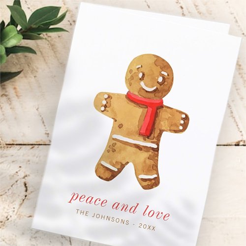 Modern Cute Watercolor Gingerbread Man Holiday Card