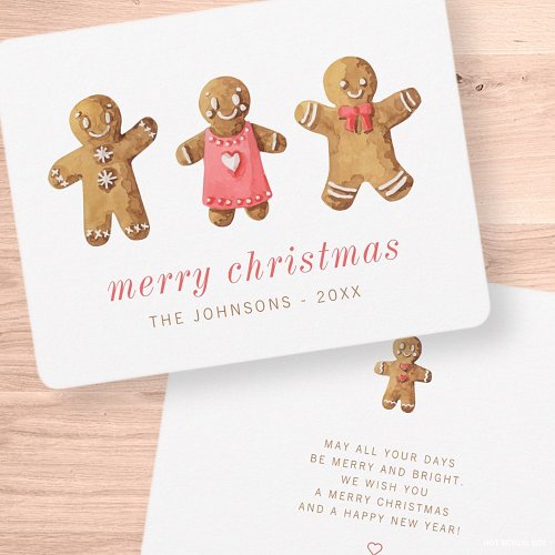 Modern Cute Watercolor Gingerbread Man Holiday Card