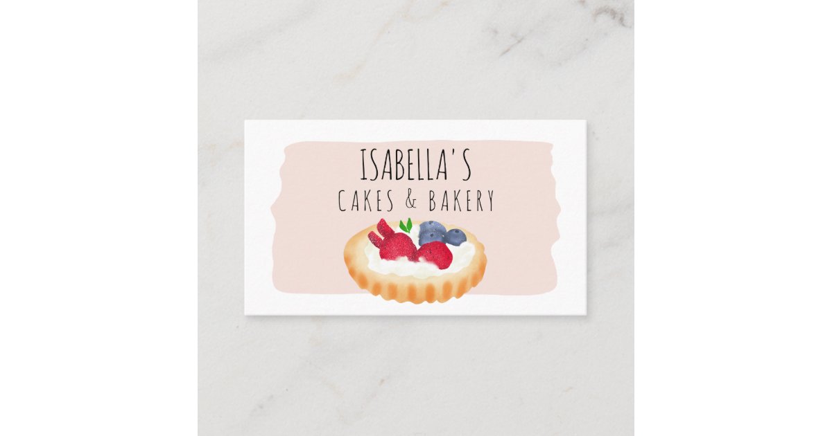 Modern Cute Watercolor Pie Cakes Bakery Script Business Card