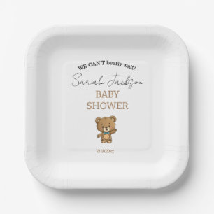 Modern Cute Watercolor Teddy Bear Baby Shower Paper Plates