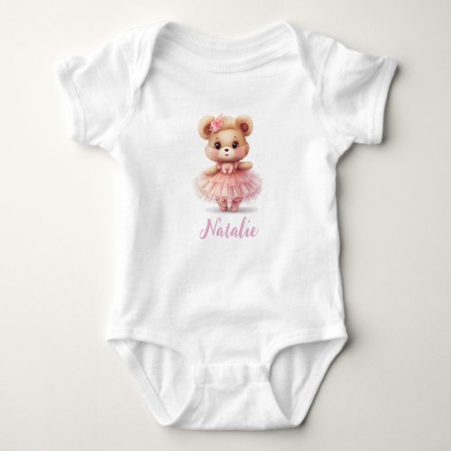Modern Cute Watercolor Teddy bear Girl  Baby Bodysuit