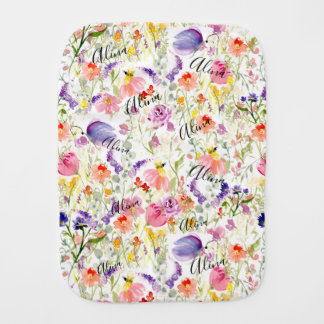 Modern cute watercolor wildflower floral baby burp cloth