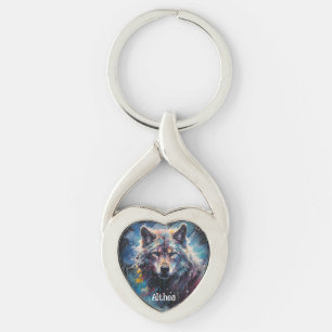 Modern Cute Watercolor Wolf Keychain