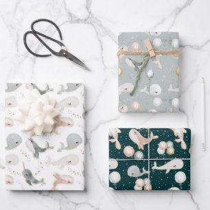 Modern Cute Whale Animals Birthday Baby Shower Wrapping Paper Sheets