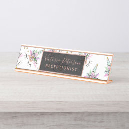 Modern cute whimsical floral unicorn pattern desk name plate