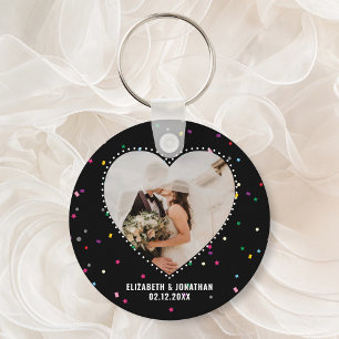 Modern Cute Whimsical Heart Photo Wedding Favor Keychain