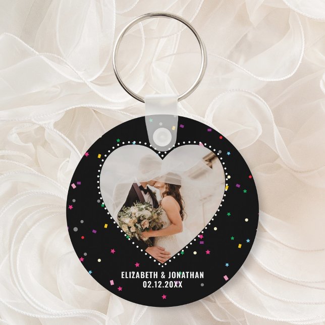 Modern Cute Whimsical Heart Photo Wedding Favor Keychain (Creator Uploaded)
