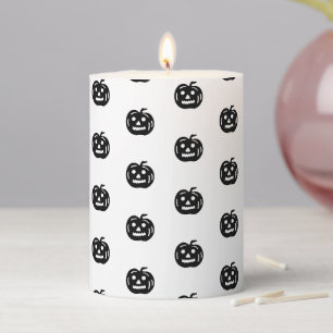 Modern cute white black jack o lantern Halloween Pillar Candle