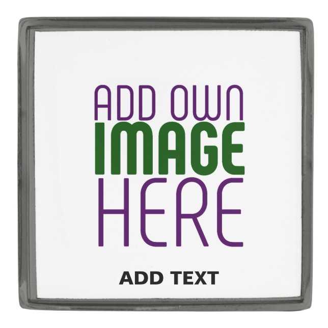 MODERN CUTE WHITE IMAGE TEXT TEMPLATE LARGE SQUARE GUNMETAL FINISH LAPEL PIN (Front)