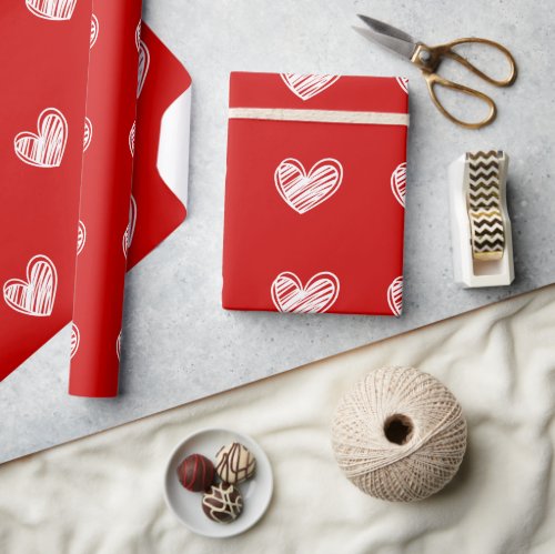 Modern Cute White Red Hearts Elegant Romantic Love Wrapping Paper