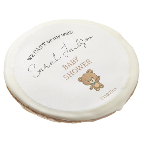 Modern Cute White Teddy Bear Baby Shower Sugar Cookie