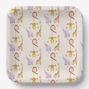 Modern Cute Wild One Safari Animals 1st Birthday Paper Plates