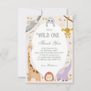 Modern Cute Wild One Safari Animals 1st Birthday Thank You Card