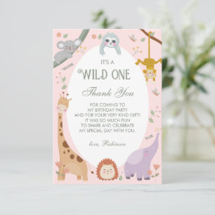Modern Cute Wild One Safari Animals 1st Birthday Thank You Card