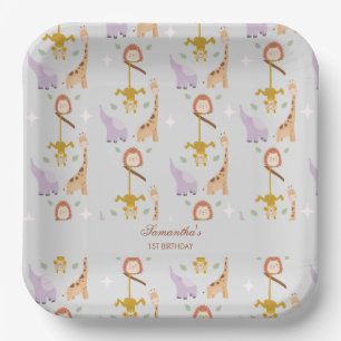 Modern Cute Wild One Safari Animals Birthday Paper Plates