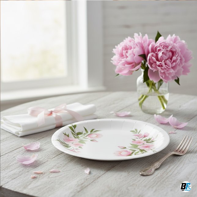 Modern Cute Wildflower Garden Greenery Baby Shower Paper Plates (Creator Uploaded)