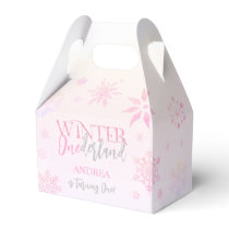 Modern Cute Winter ONEderland Pink First Birthday Favor Boxes