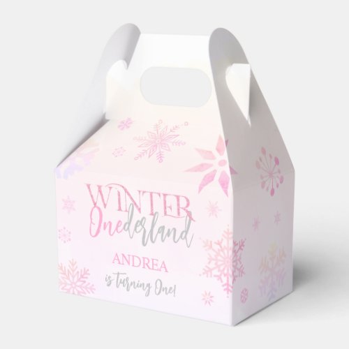 Modern Cute Winter ONEderland Pink First Birthday Favor Boxes