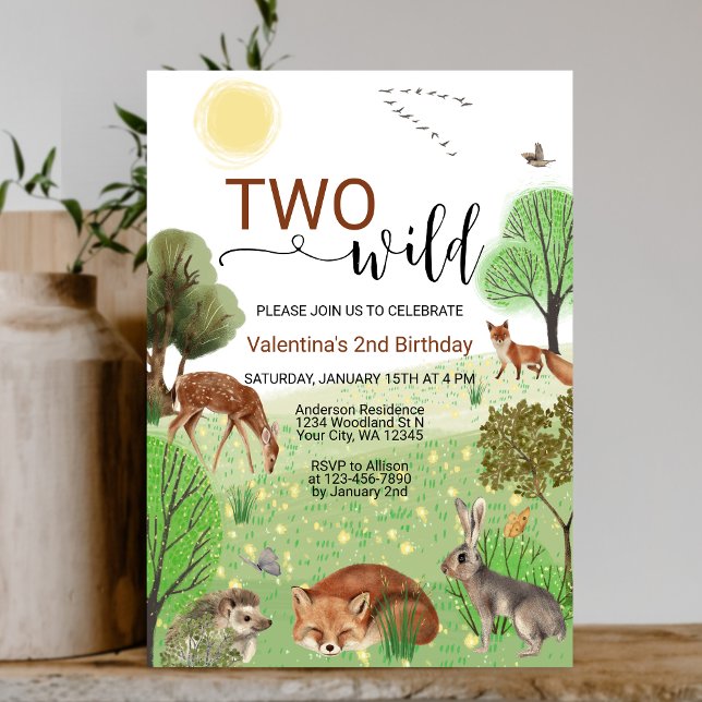 Modern Cute Woodland Animals Two Wild 2nd Birthday Invitation (Creator Uploaded)