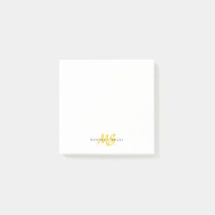 Modern Cute Yellow Brush Script Two Monogram Post-it Notes