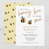 Modern Cute Yellow Bumblebee First Birthday Invitation