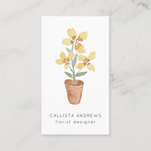 Modern Cute Yellow Potted Flower Florist Designer Business Card