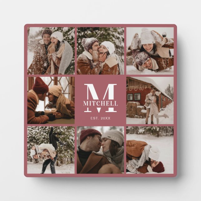 Modern CuteCustom Family Photo Collage | Monogram  Plaque (Front)
