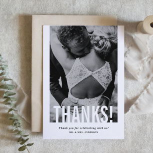 Modern Cutout Overlay Vertical Photo Wedding Thank You Card