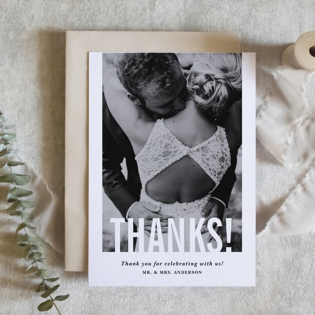 Modern Cutout Overlay Vertical Photo Wedding Thank You Card (Creator Uploaded)